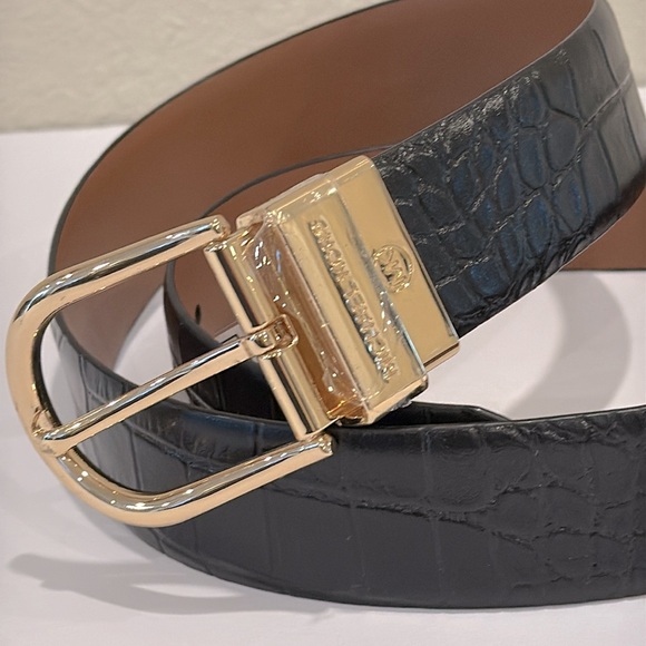 Michael Kors Reversible Croc-Embossed Black Brown Belt (size medium) - Picture 2 of 7